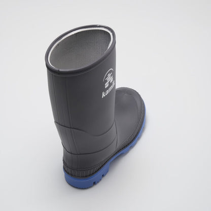 Charcoal-Blue : Stomp Kids' Rain Boots - Three-Quarter Back View